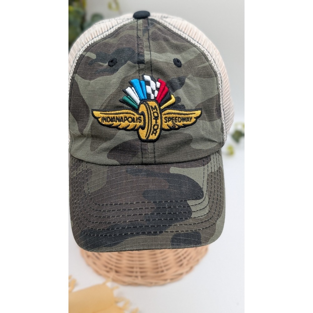 Indianapolis Motor Speedway Camo Trucker Hat – Adjustable Snapback Mesh Cap